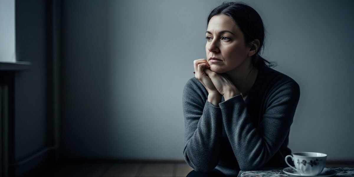 me siento sola - mujer con mirada perdida y un café en la mesa