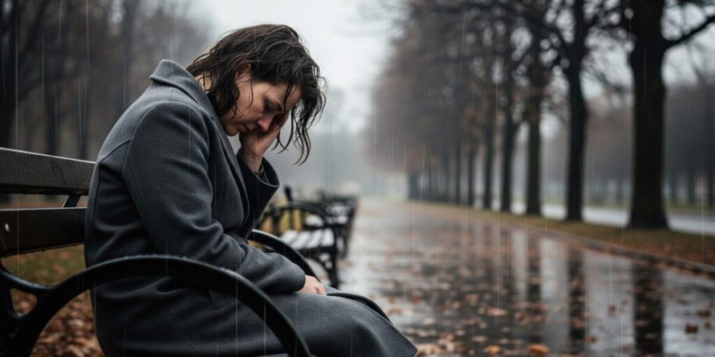 Me siento sola y triste, mujer sentada en un banco