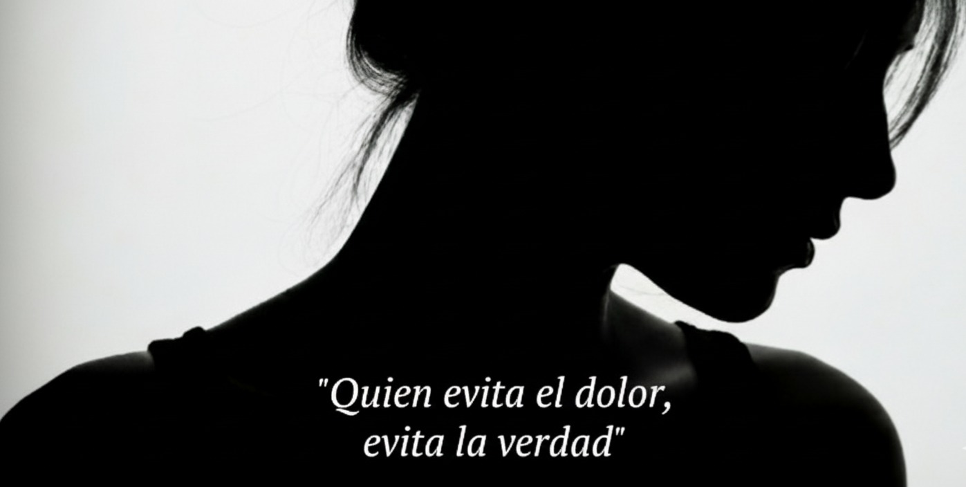 Imagen de mujer en penumbra - Frases de la vida duras pero ciertas - Quien evita el dolor, evita la verdad
